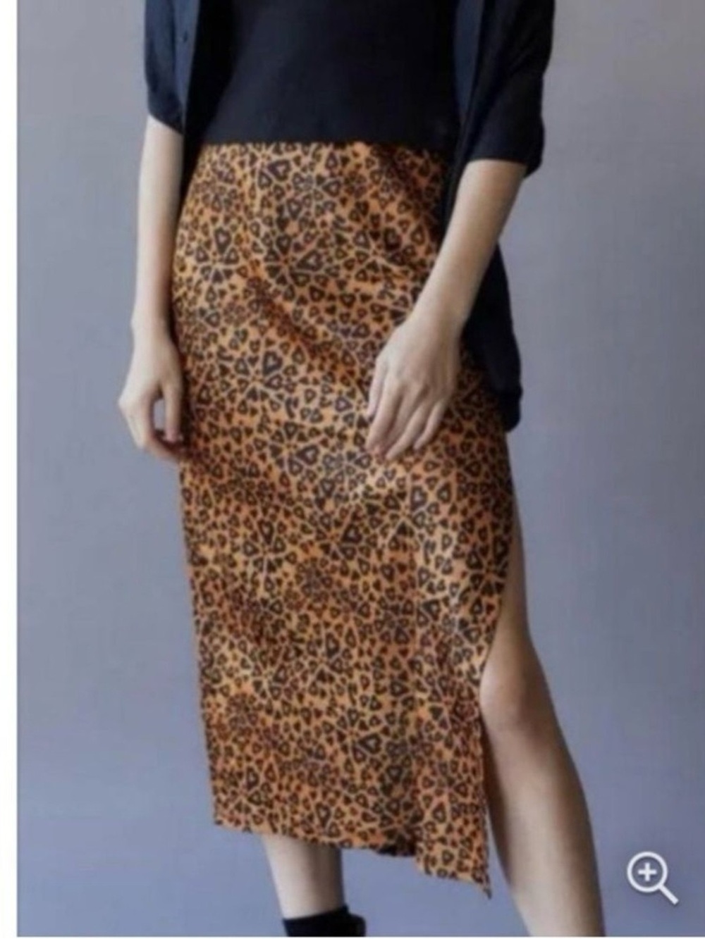 Urban Outfitters Black & Tan Leopard Midi Skirt XS